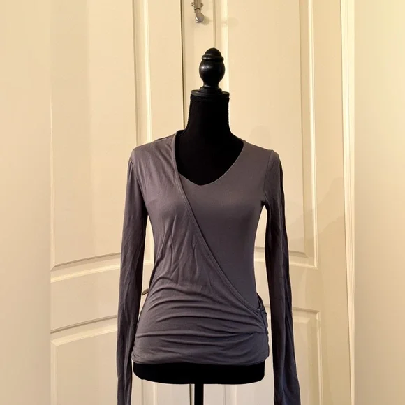 AllSaints Women's Dark Green V-Neck Long Sleeve Pullover Faux Wrap Top Size 4 - Picture 1 of 5